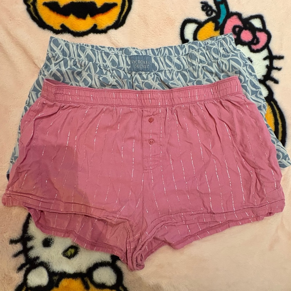 Victoria’s Secret & PINK Sleep Shorts Bundle / Pink Glitter + Blue Logo Print